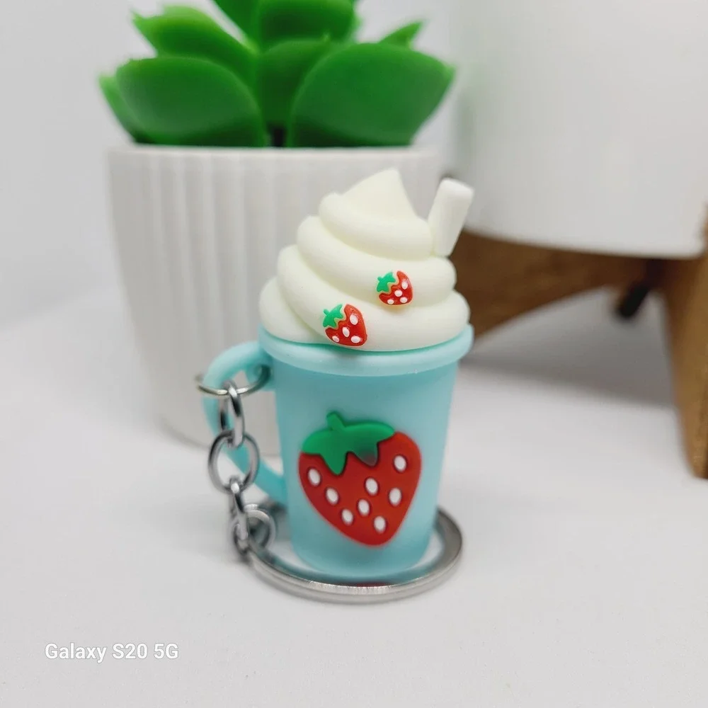 Strawberry Drink Keychain‎ Cute Cup Charm Food Accessory Fun NWOT School Keys